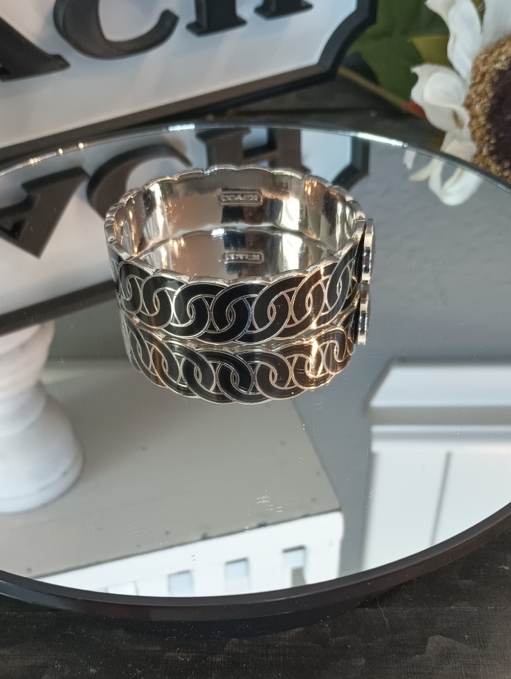 Vintage Y2k Coach Signature Enamel Logo Hinged Bangle Bracelet